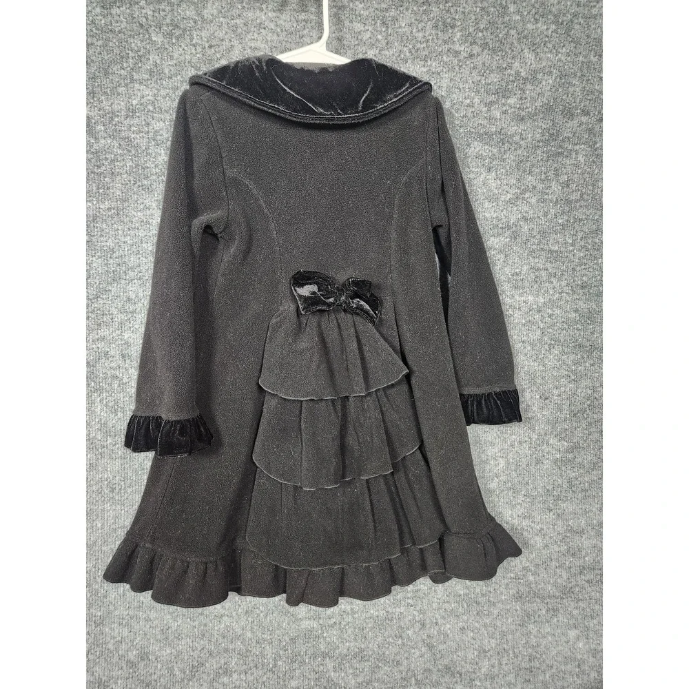 Copper Key Coat Girls 4/5 Black Ruffle Dress Jacket Red Rose Buttons Velvet Trim